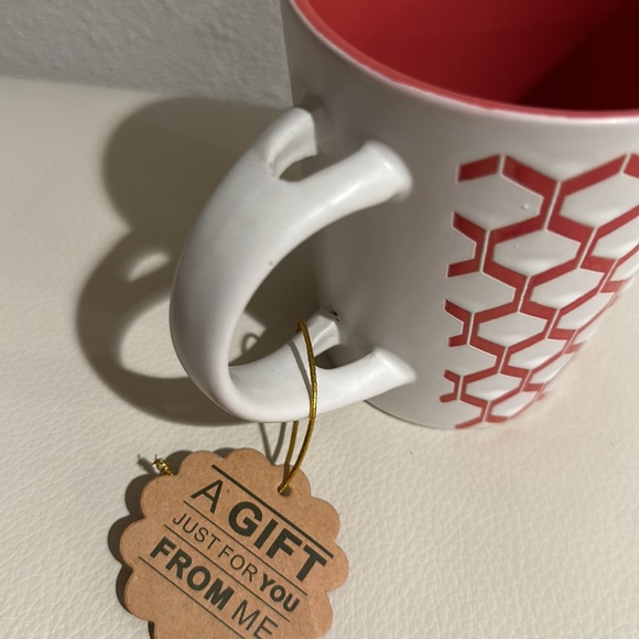 Graydon Hall Red/Salmon Colored Mug with Design And Spoon - Picture 5 of 7